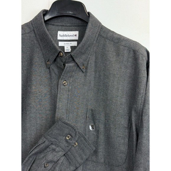 Saddlebred Men's‎ XL Classic Fit Gray Herringbone Cotton Button-down NEW - Picture 1 of 7